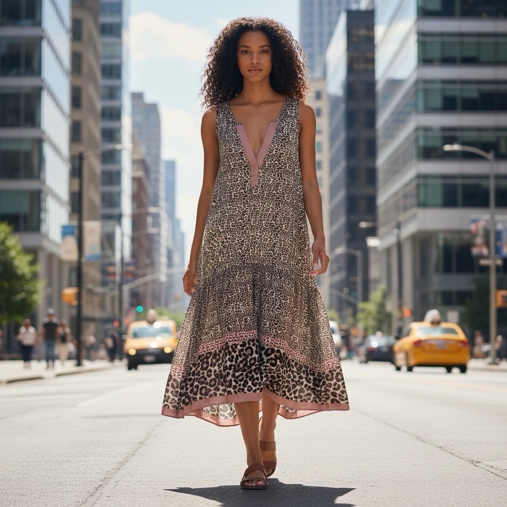 Scotch and Soda Leopard Print Dress X-Size Small Boho High low - Picture 3 of 7